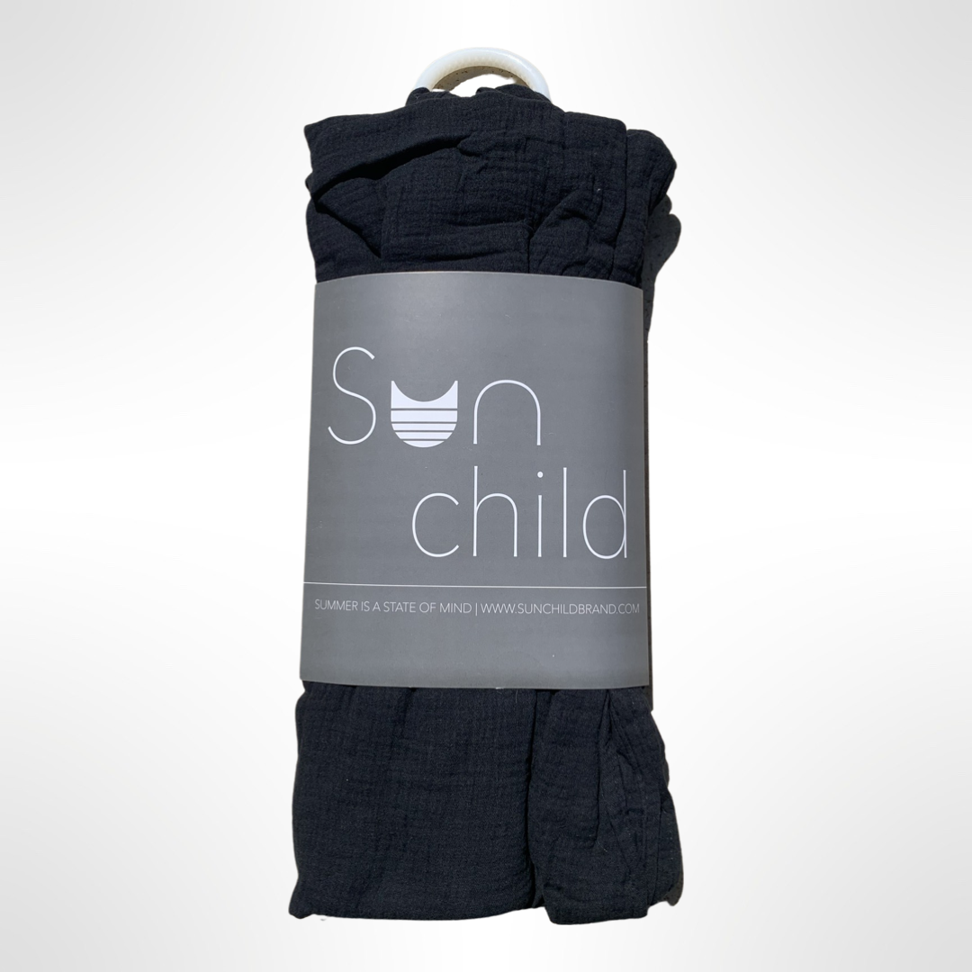 Sunchild Surfboard Sling in Black color - one size fits all - premium cotton Seersucker - folded in Packaging